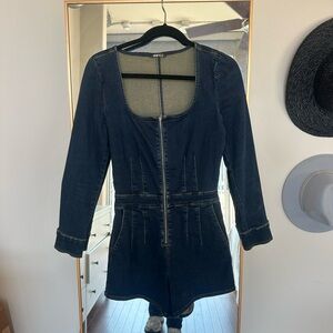 Free People Dark Blue Denim Romper